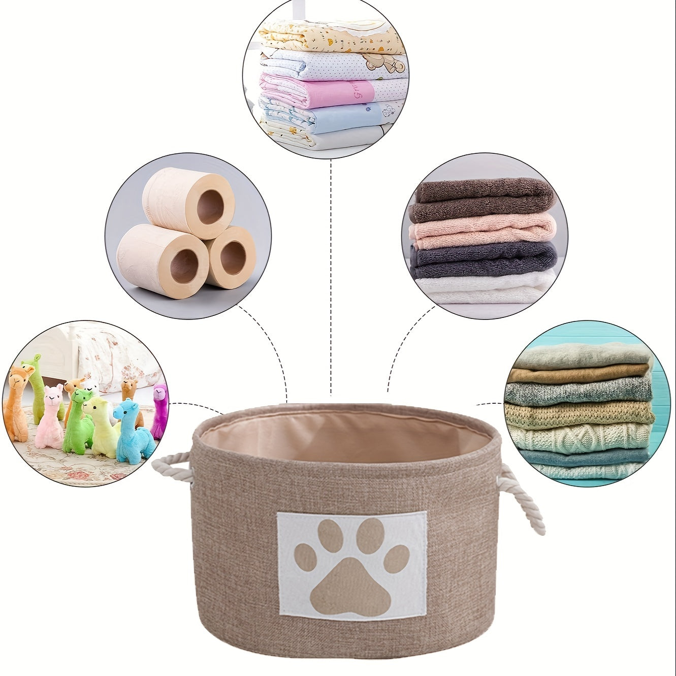 2pcs Cartoon Round Linen Fabric Storage Hamper Doy Claw Printing