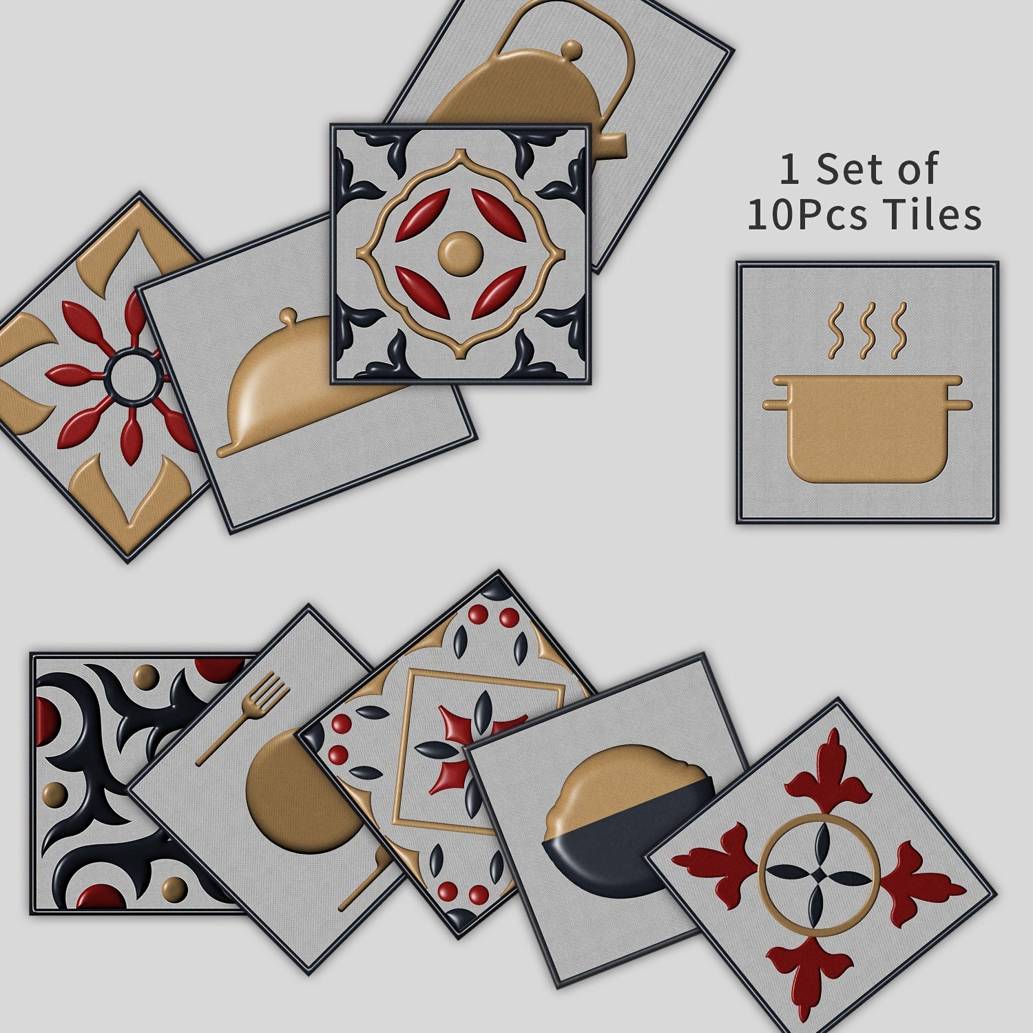 10pcs Vintage Kitchen Tile Sticker Peel Stick Non Slip PVC Wall Sticker