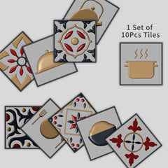 10pcs Vintage Kitchen Tile Sticker Peel Stick Non Slip PVC Wall Sticker