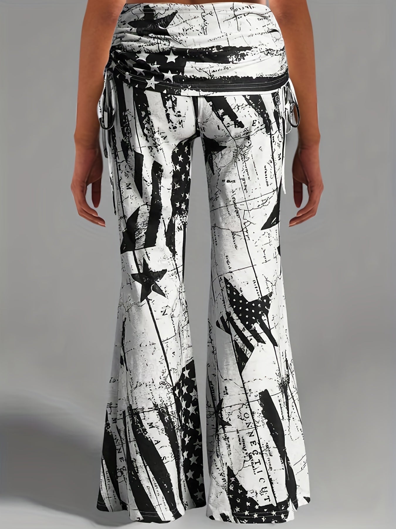  Independence Casual Pants Women's Plus Flag Print Loose Flared Leg
