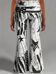  Independence Casual Pants Women's Plus Flag Print Loose Flared Leg