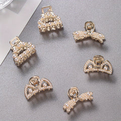 6pcs Mini Alloy Hair Claw Faux Pearl Hair Claw Hollow Nonslip Shark Claw