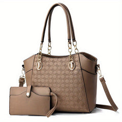 Classic Pattern Embossed Tote Bag Solid Satchel Bag For Work