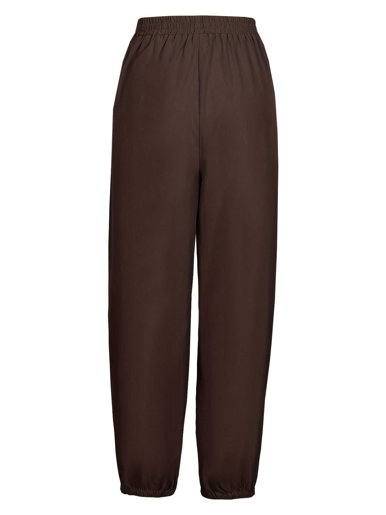  Solid Bow Knot Elastic Button Casual Pants