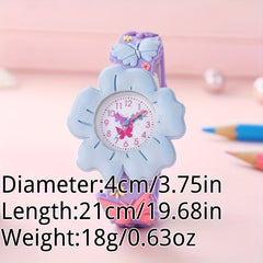 Girls' 3D Flower & Butterfly Cartoon Watch Soft Silicone Band Quartz Movement