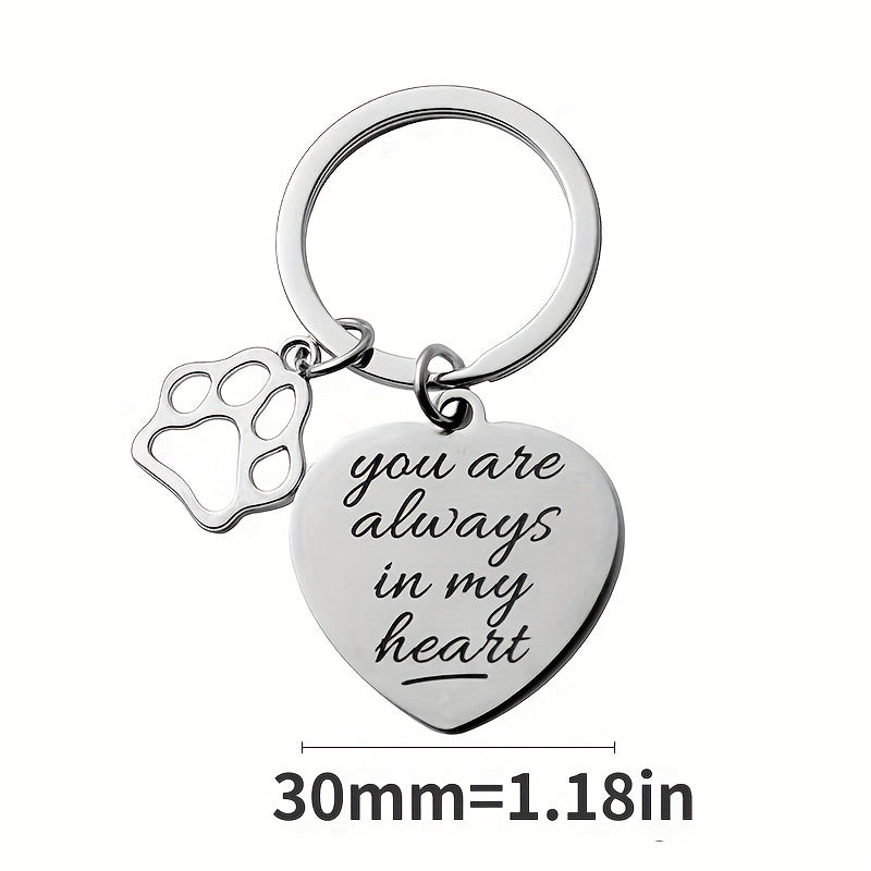Pet Memorial Stainless Steel Engraved Keychain, Always In My Heart