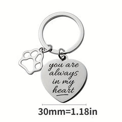 Pet Memorial Stainless Steel Engraved Keychain, Always In My Heart