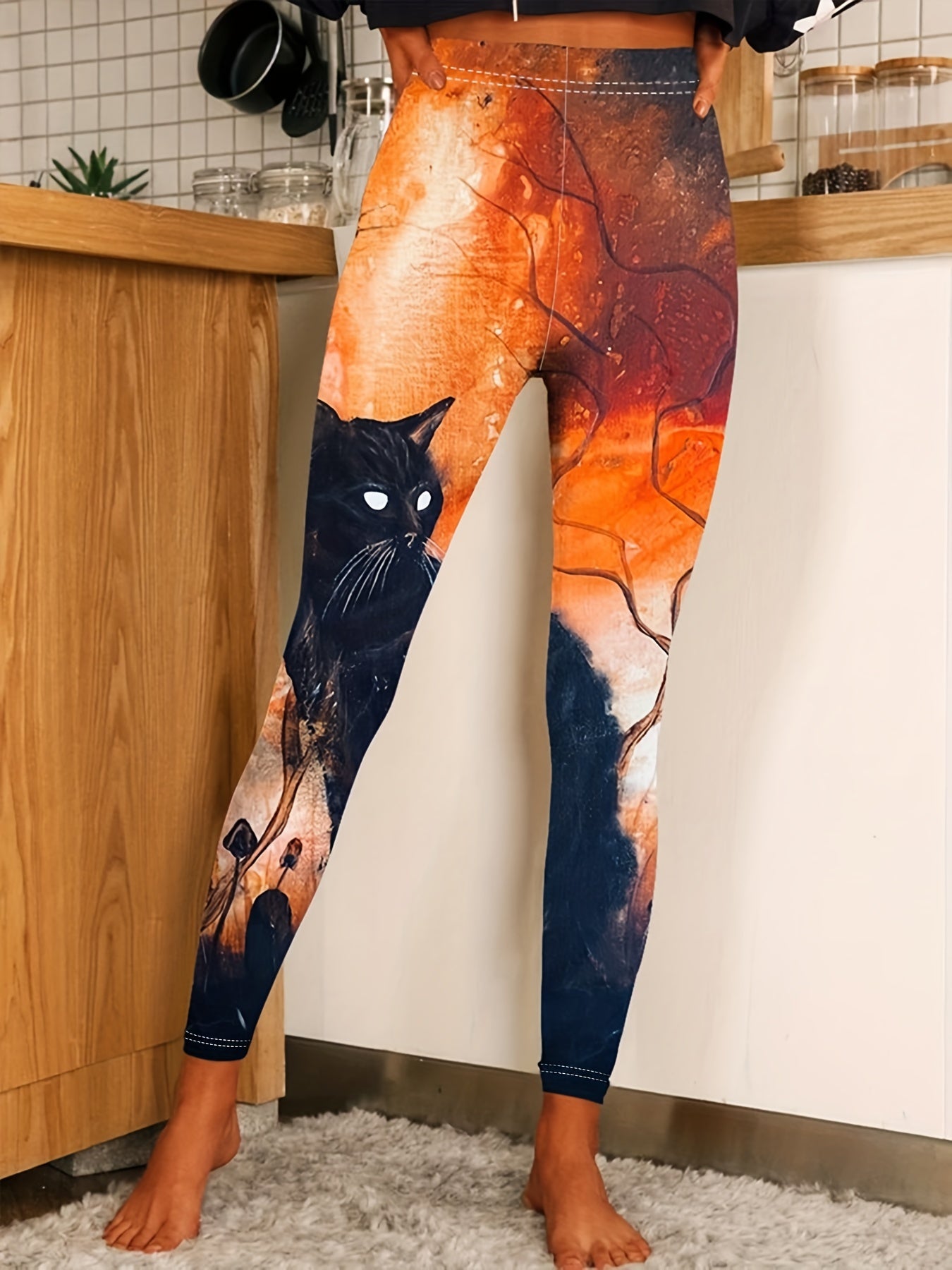 Women's Plus Cat Print High Rise Skinny Trousers