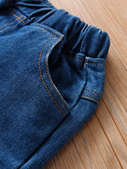 Toddler Girls Ripped Cropped Jeans Elastic Waist Denim Pants Capris