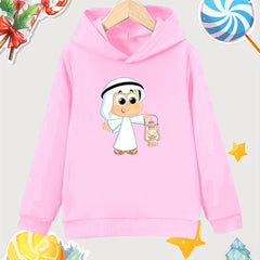 Cartoon Boy Pattern Girl's Cotton Hoodie Active Hooded Sweatshirt