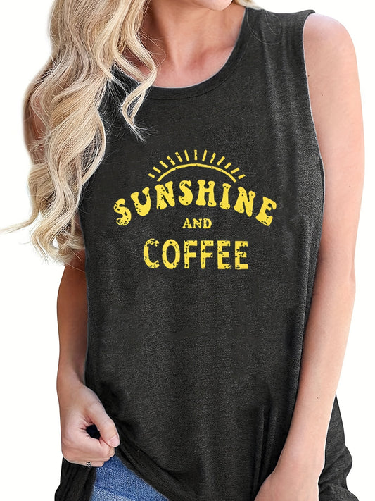 Letter Print Crew Neck Tank Top for Women