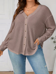  Solid Waffle Pattern Long Sleeve Cardigan