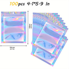 50/100pcs Holographic Storage Bags 2-4-3-9 in 3-4-7 in 4-1-5-9in