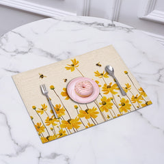 Yellow Flower Bee Placemat 16.53x12.5 Linen Scene Decor