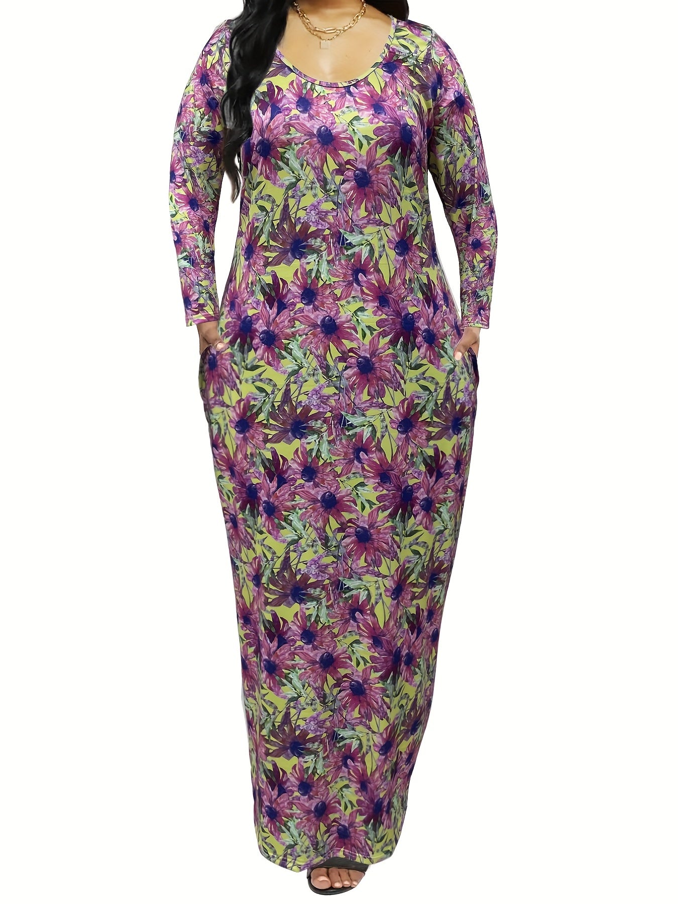 Floral Print Long Sleeve Maxi Midi Dress