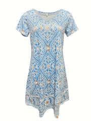 Boho Floral V Neck Dress Short Sleeve