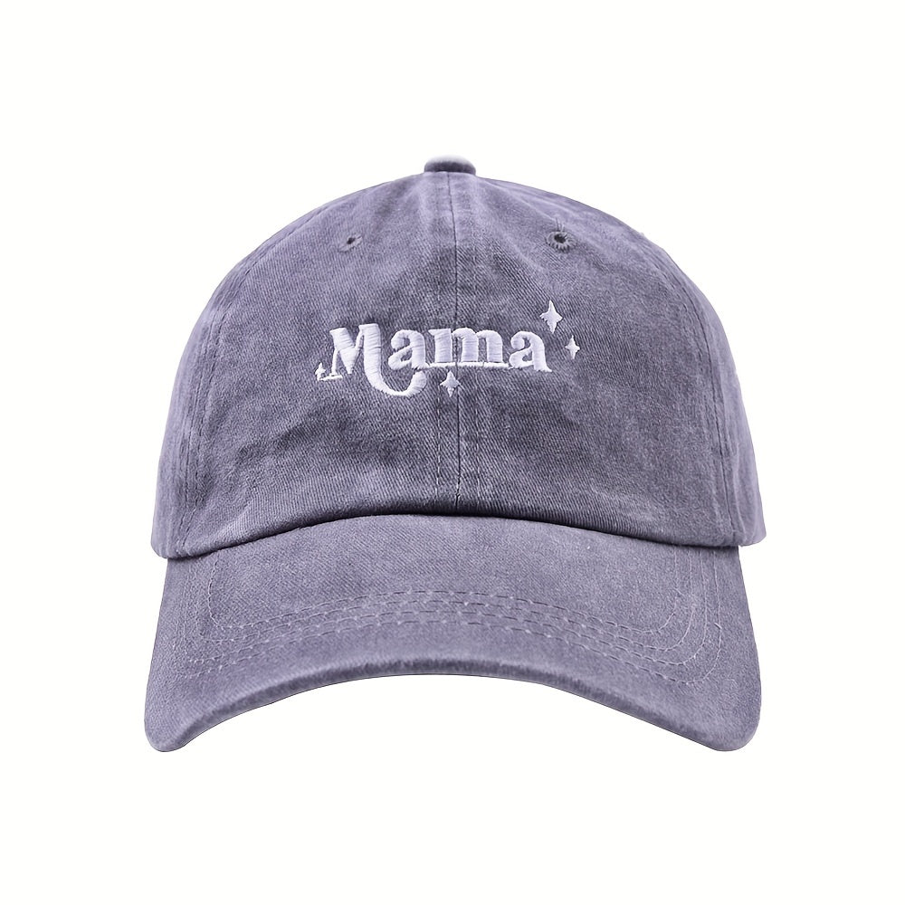 Mama Star Embroidery Distressed Sunscreen Baseball Cap