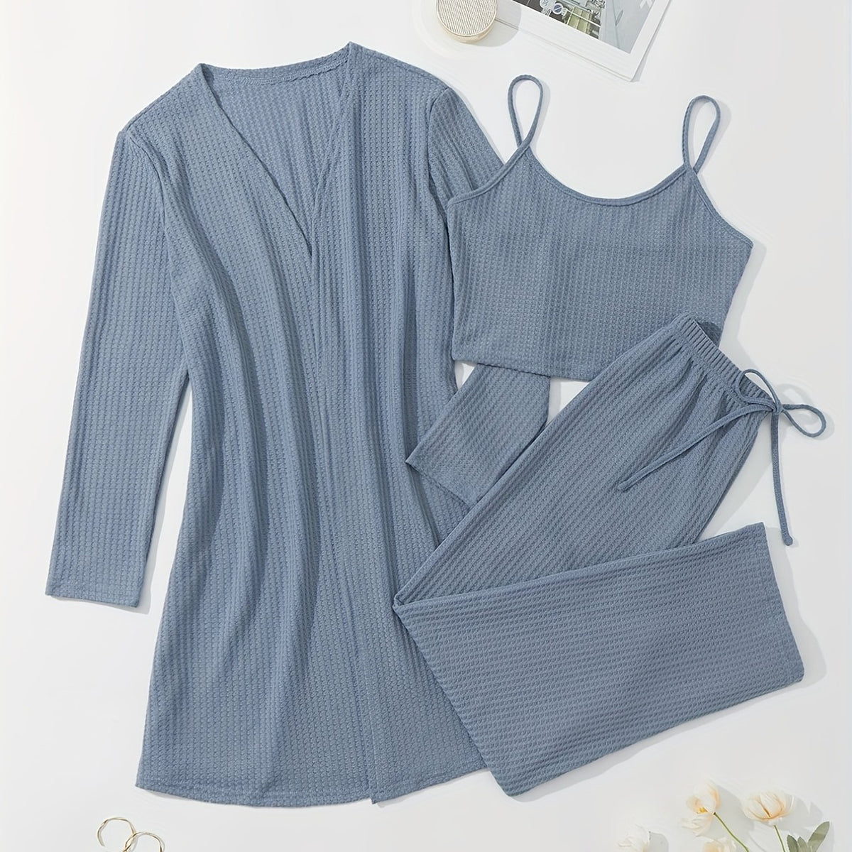  Waffle Knit 3-Piece Loungewear Set
