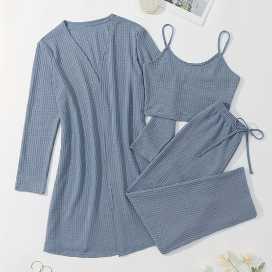  Waffle Knit 3-Piece Loungewear Set