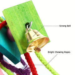 Colorful Wooden Parrot Chewing Toy with Foraging Blocks