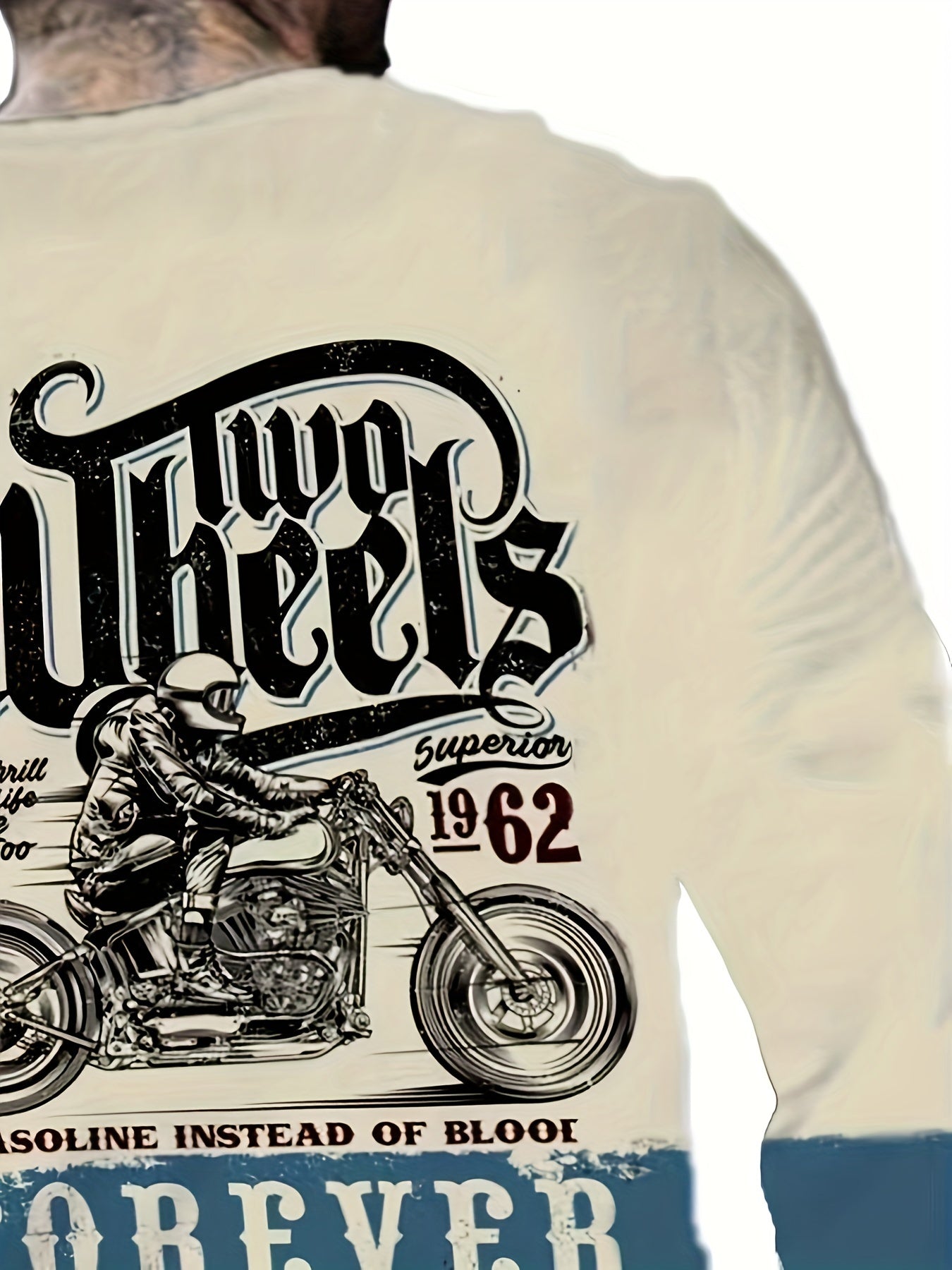 Vintage Motorcycle Print Men's Long Sleeve Tee for Autumn
