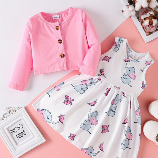 Baby Girl's Cardigan Top & Sleeveless Dress Set
