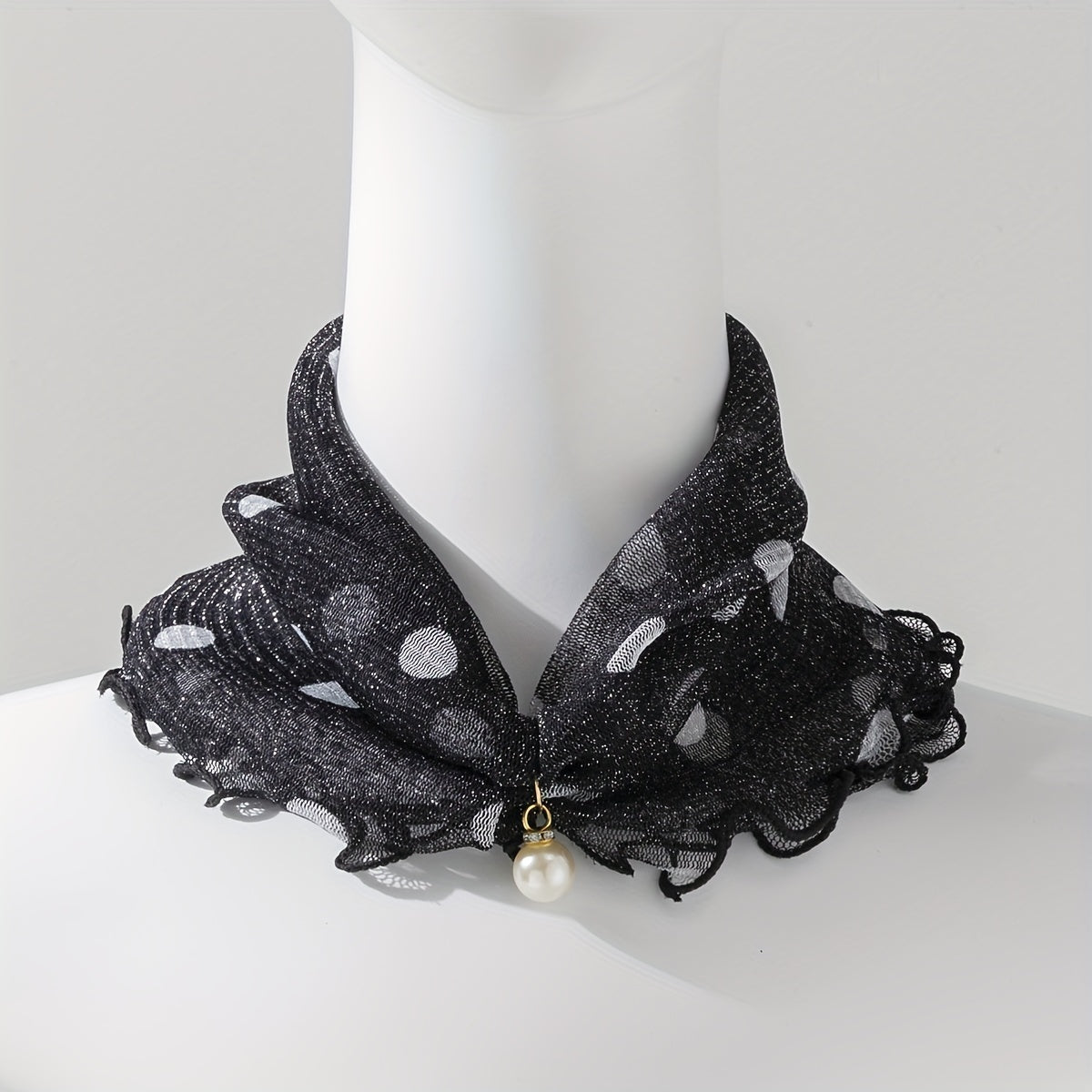 Polka Dot Ruffle Scarf & Neckerchief Infinity Scarf Faux Pearl Headband