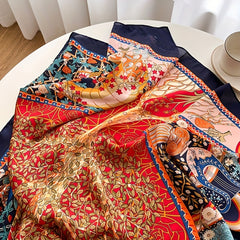 Red Lucky Tree Print Bandana Boho Silk Scarf