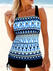 Women's Plus Boho Tankini Set Square Neck Cami Top & Lace