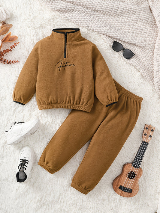 Boy's 2pcs Fleece Sweatshirt & Sweatpants Set FUTURE Embroidered