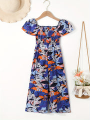 Toddler Girls Flowers Puff Sleeve Rompers Wide Leg Jumpsuits