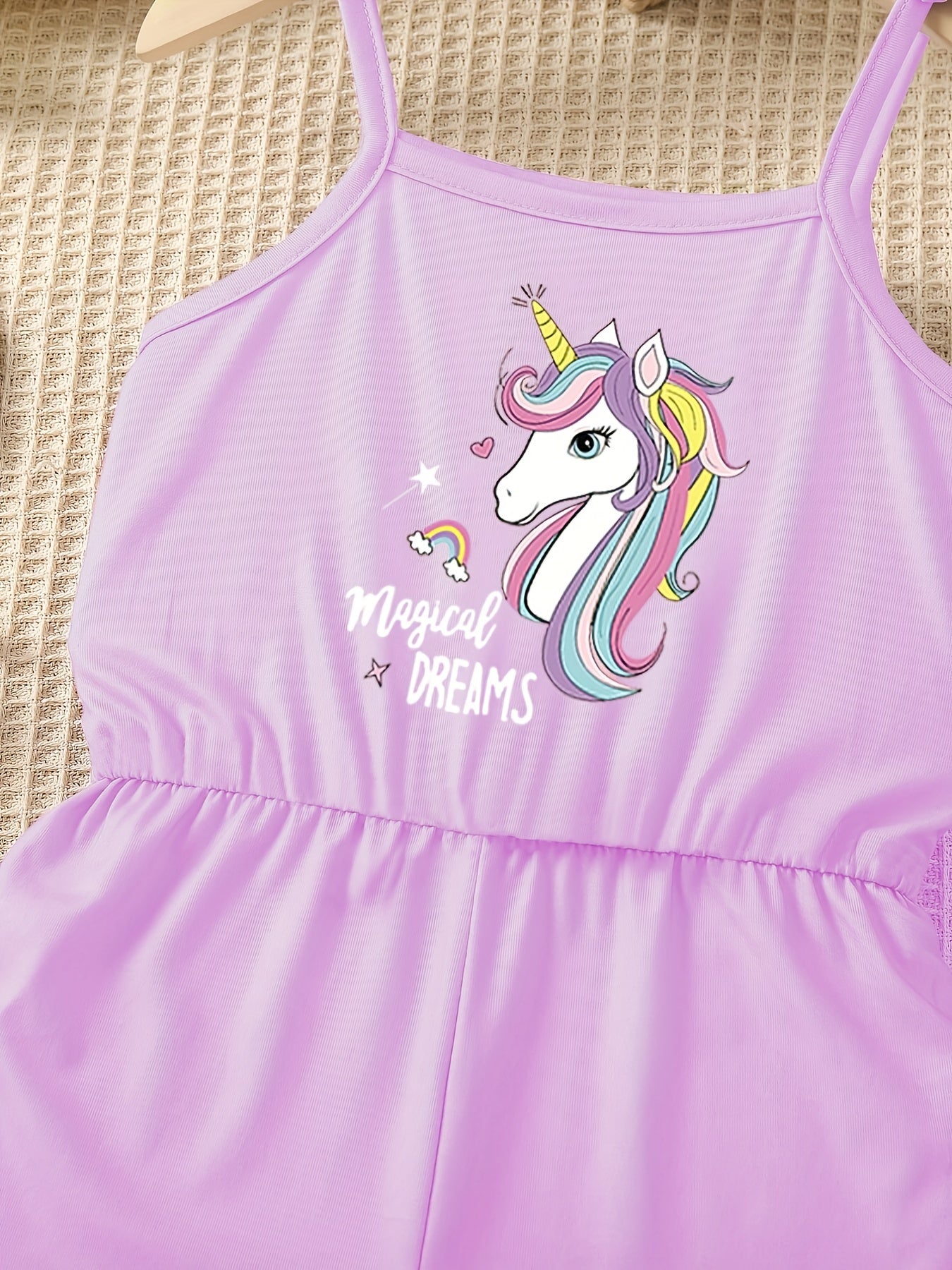 Girls Unicorn Print Bow Straps Cami Jumpsuit Kids Summer Clothes