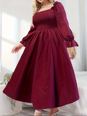  Solid Lantern Sleeve Maxi Dress