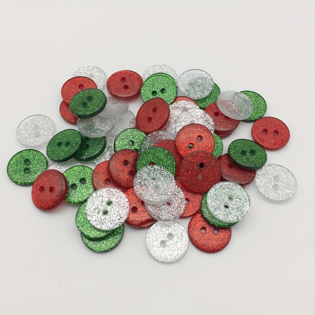 50pcs 15mm Resin Round Glitter Buttons 2 Holes Sewing Accessories DIY Crafts