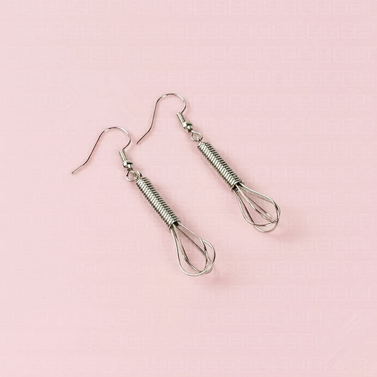 Silver Wire Wrapped Whisk Dangle Earrings Foodie Cooking Chef Gift