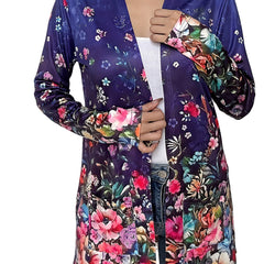 Plus Floral Print Open Front Cardigan with Pockets