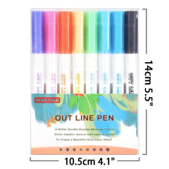 8 Double line Outline Flash Highlighter Bicolor Pen