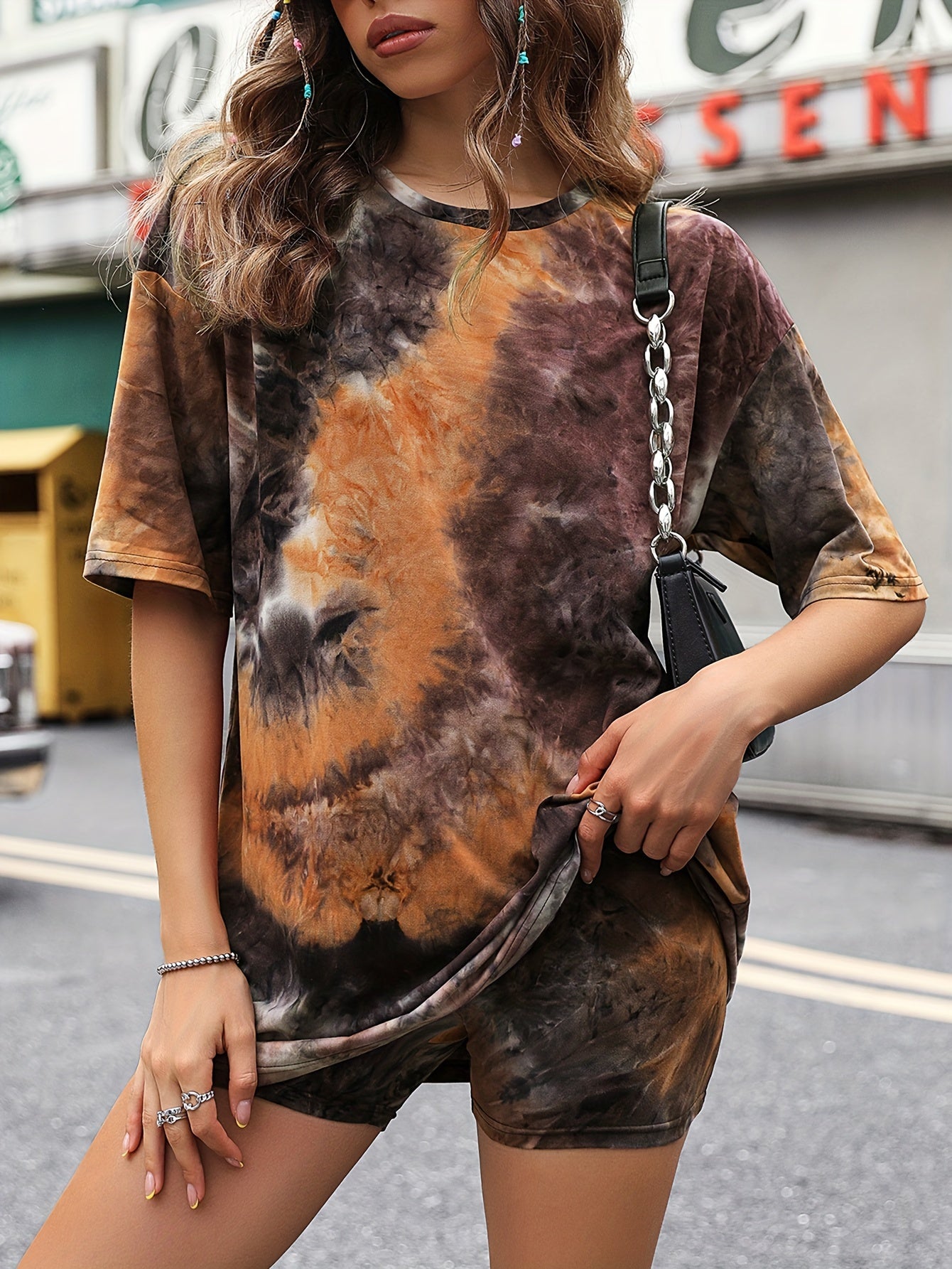 Casual Tie Dye 2pc Set T-shirt & Shorts Women's Outfits