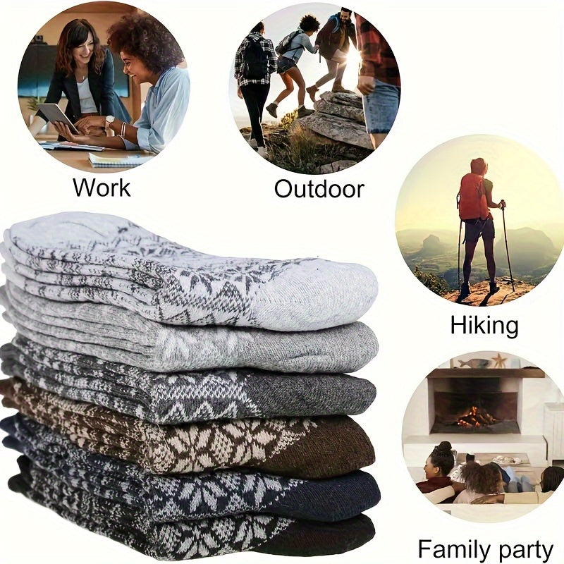 5 Pairs Winter Rabbit Wool Socks Men Women Warm Ethnic Style Soft Crew Socks