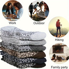 5 Pairs Winter Rabbit Wool Socks Men Women Warm Ethnic Style Soft Crew Socks