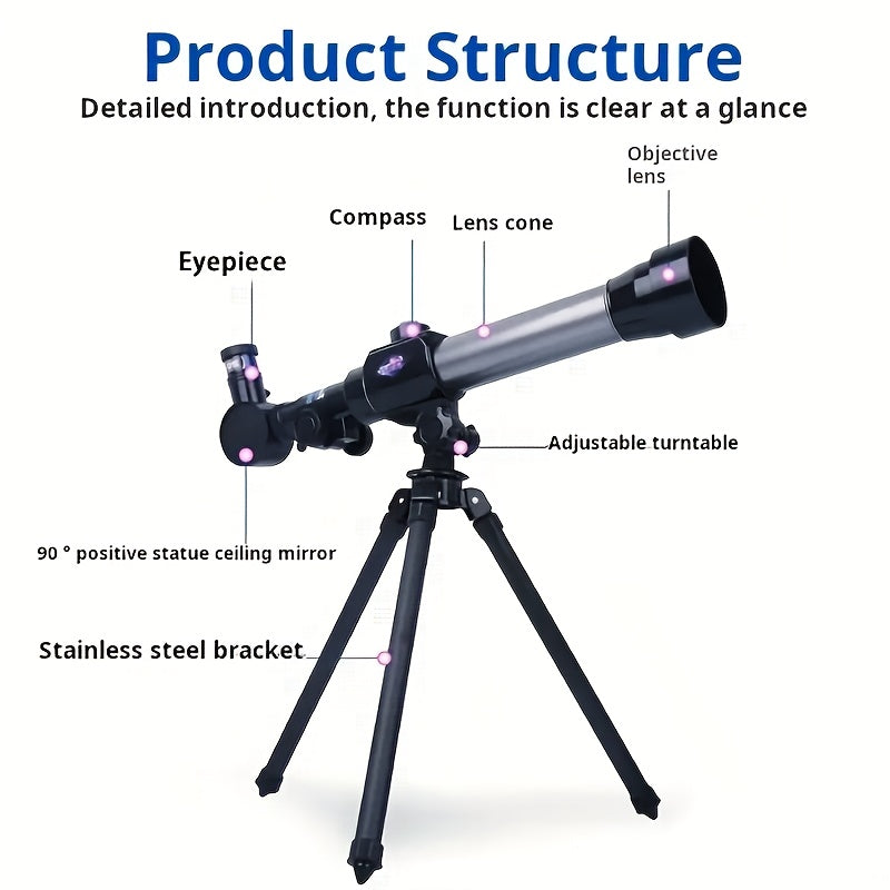 40x Monocular Telescope, 3x PC Material Focus, Educational Tool for Students