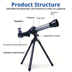 40x Monocular Telescope, 3x PC Material Focus, Educational Tool for Students