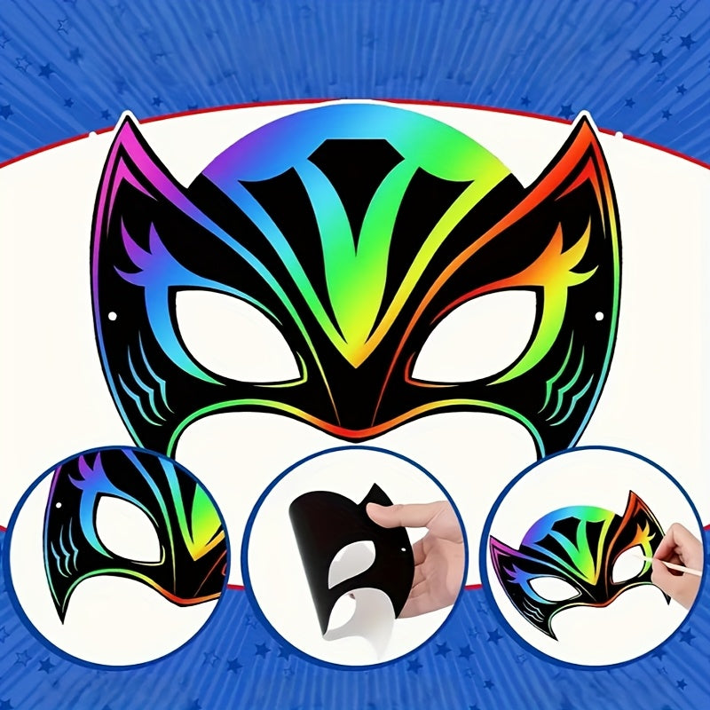 12pcs Scratch Art Hero Masks Kit for Costume Parties Mardi Gras