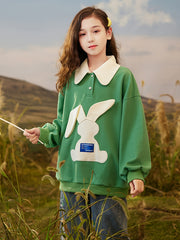 Girls' Rabbit Polo Sweatshirt - Spring Children's Cartoon Tops