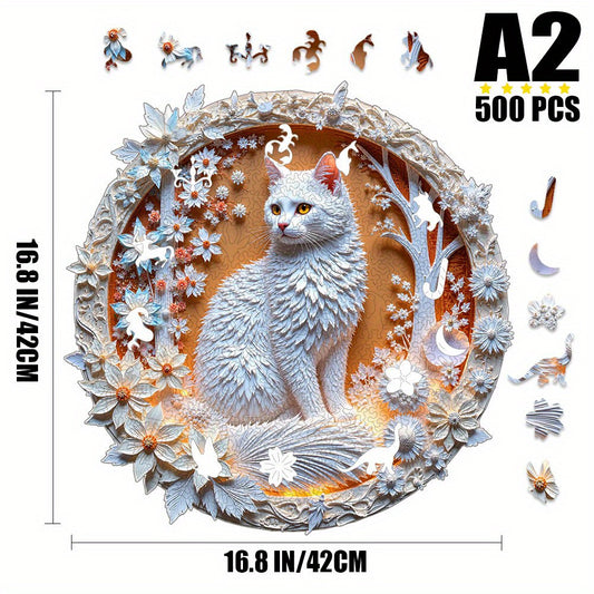 A2 Size Cat in Jungle 3D Puzzle Wooden Jigsaw with Floral Frame