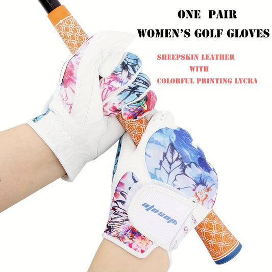 Women's Golf Gloves Flower Print Non-Slip Athletic Gloves