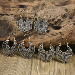 Vintage Ancient Silver U Shaped Earrings Women's Boho Hollow Dangle Earrings