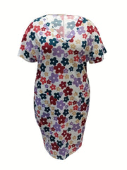  Floral Print V Neck Dress with Pockets