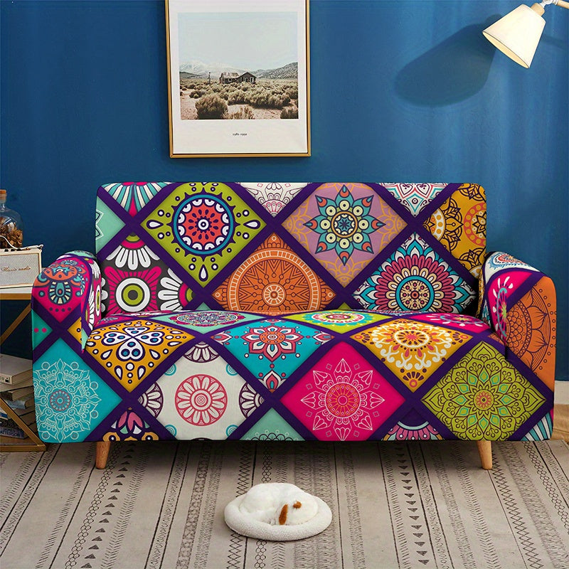 Colorful Bohemian Stretch Sofa Cover with Elastic Band