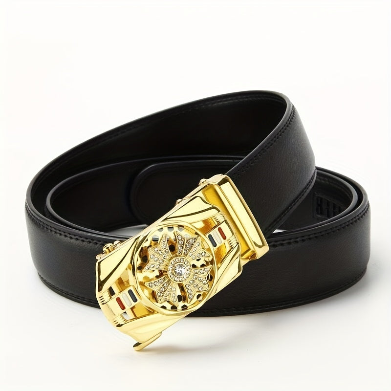 Men's Automatic Buckle Belt PU Leather Business Suit Waist Strap